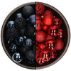 74x stuks kunststof kerstballen mix van donkerblauw en rood 6 cm - Kerstbal