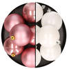 12x stuks kunststof kerstballen 8 cm mix van wit en velvet roze - Kerstbal