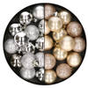 28x stuks kleine kunststof kerstballen zilver en champagne 3 cm - Kerstbal