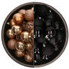 74x stuks kunststof kerstballen mix van camel bruin en zwart 6 cm - Kerstbal