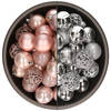 74x stuks kunststof kerstballen mix van lichtroze en zilver 6 cm - Kerstbal