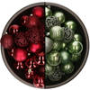 74x stuks kunststof kerstballen mix van donkerrood en salie groen 6 cm - Kerstbal