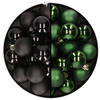 32x stuks kunststof kerstballen mix van zwart en donkergroen 4 cm - Kerstbal