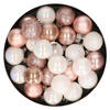 28x stuks kunststof kerstballen parelmoer wit en lichtroze mix 3 cm - Kerstbal