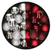 28x stuks kleine kunststof kerstballen bordeaux rood en zilver 3 cm - Kerstbal