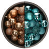 74x stuks kunststof kerstballen mix van camel bruin en turquoise blauw 6 cm - Kerstbal