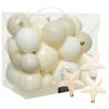 Pakket 32x stuks kunststof kerstballen en sterren ornamenten wol wit - Kerstbal