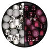 40x stuks kleine kunststof kerstballen aubergine paars en zilver 3 cm - Kerstbal