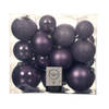 26x stuks kunststof kerstballen heide lila paars 6-8-10 cm glans/mat/glitter - Kerstbal