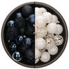 74x stuks kunststof kerstballen mix van donkerblauw en wit 6 cm - Kerstbal