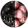 12x stuks kunststof kerstballen 8 cm mix van zwart en velvet roze - Kerstbal