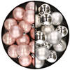 32x stuks kunststof kerstballen mix van lichtroze en zilver 4 cm - Kerstbal