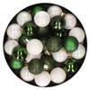28x stuks kunststof kerstballen parelmoer wit en donkergroen mix 3 cm - Kerstbal