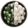 74x stuks kunststof kerstballen mix van salie groen en parelmoer wit 6 cm - Kerstbal
