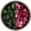 74x stuks kunststof kerstballen mix van fuchsia roze en donkergroen 6 cm - Kerstbal