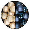 24x stuks kunststof kerstballen mix van donkerblauw en champagne 6 cm - Kerstbal