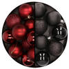 24x stuks kunststof kerstballen mix van donkerrood en zwart 6 cm - Kerstbal