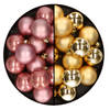 Decoris Kleine kerstballen - 32x st - goud en oudroze - D4 cm - Kerstbal