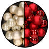 32x stuks kunststof kerstballen mix van champagne en rood 4 cm - Kerstbal