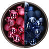 74x stuks kunststof kerstballen mix van fuchsia roze en kobalt blauw 6 cm - Kerstbal