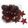 Pakket 32x stuks kunststof kerstballen en sterren ornamenten donkerrood - Kerstbal