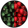 32x stuks kunststof kerstballen mix van donkergroen en rood 4 cm - Kerstbal