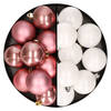 24x stuks kunststof kerstballen mix van oudroze en wit 6 cm - Kerstbal