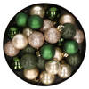 28x stuks kunststof kerstballen parel/champagne en donkergroen mix 3 cm - Kerstbal