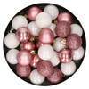 28x stuks kunststof kerstballen oudroze en wit mix 3 cm - Kerstbal