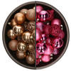 74x stuks kunststof kerstballen mix van fuchsia roze en camel bruin 6 cm - Kerstbal