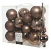 Set van 26x stuks kunststof kerstballen incl. glazen piek glans walnoot bruin - Kerstbal