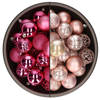 74x stuks kunststof kerstballen mix van fuchsia roze en lichtroze 6 cm - Kerstbal