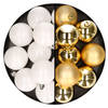 24x stuks kunststof kerstballen mix van wit en goud 6 cm - Kerstbal