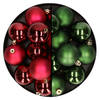 24x stuks kunststof kerstballen mix van donkerrood en donkergroen 6 cm - Kerstbal