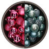 74x stuks kunststof kerstballen mix van ijsblauw en fuchsia roze 6 cm - Kerstbal