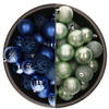 74x stuks kunststof kerstballen mix van mintgroen en kobalt blauw 6 cm - Kerstbal