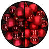 32x stuks kunststof kerstballen mix van donkerrood en rood 4 cm - Kerstbal