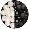 32x stuks kunststof kerstballen mix van parelmoer wit en zwart 4 cm - Kerstbal