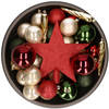 33x stuks kunststof kerstballen met piek 5-6-8 cm rood/groen/champagne incl. haakjes - Kerstbal