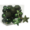 Pakket 32x stuks kunststof kerstballen en sterren ornamenten donkergroen - Kerstbal