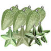 12x stuks kunststof sterren en dennenappel kerstornamenten groen 7-8 cm - Kersthangers
