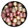 28x stuks kunststof kerstballen parel/champagne en oudroze mix 3 cm - Kerstbal