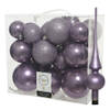Set van 26x stuks kunststof kerstballen incl. glazen piek mat lila paars - Kerstbal