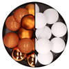 24x stuks kunststof kerstballen mix van oranje en wit 6 cm - Kerstbal