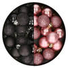 28x stuks kleine kunststof kerstballen zwart en velvet roze 3 cm - Kerstbal