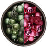 74x stuks kunststof kerstballen mix van salie groen en fuchsia roze 6 cm - Kerstbal