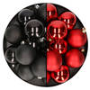 24x stuks kunststof kerstballen mix van zwart en rood 6 cm - Kerstbal