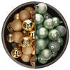 74x stuks kunststof kerstballen mix van mintgroen en goud 6 cm - Kerstbal