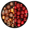 40x stuks kleine kunststof kerstballen rood en koper 3 cm - Kerstbal