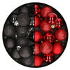 28x stuks kleine kunststof kerstballen zwart en rood 3 cm - Kerstbal